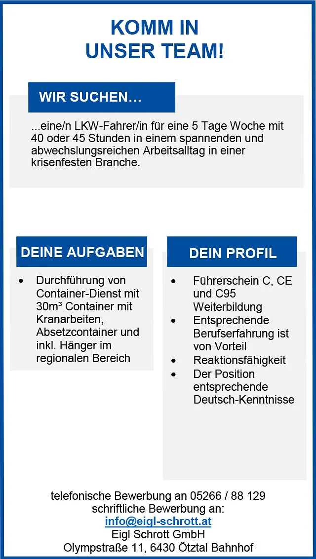 Büro-Job in Ötztal-Bahnhof
